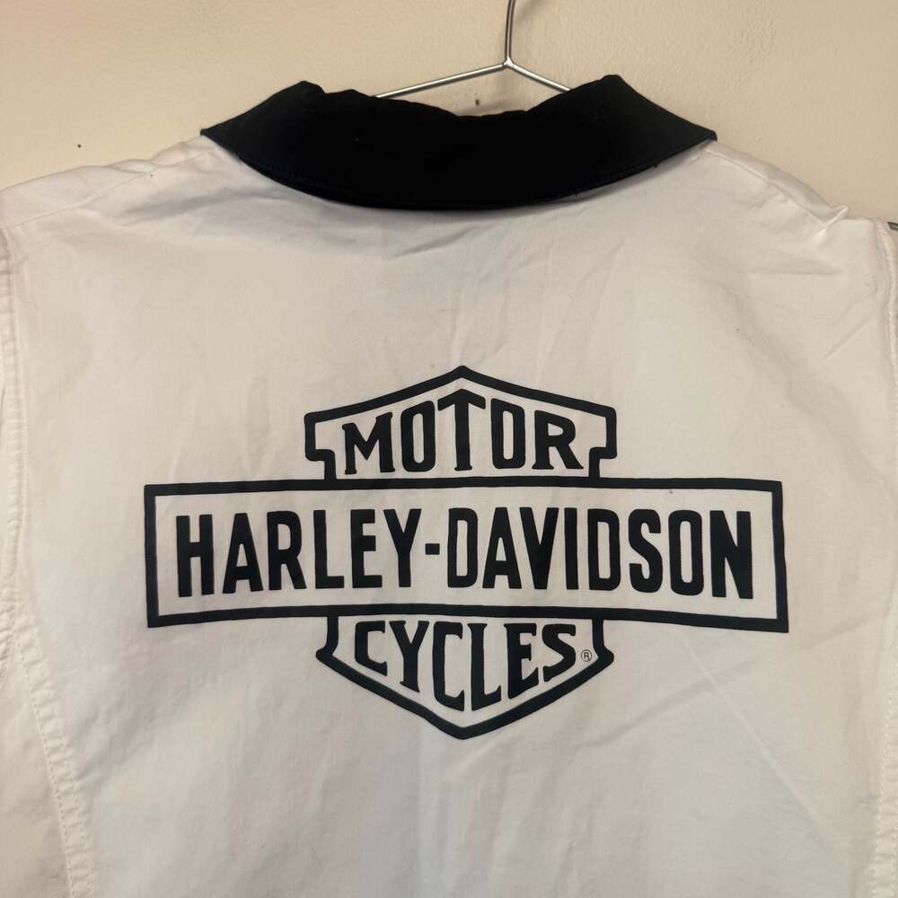 Harley-Davidson White and Black Sleeveless Zip-Front Collared Shirt